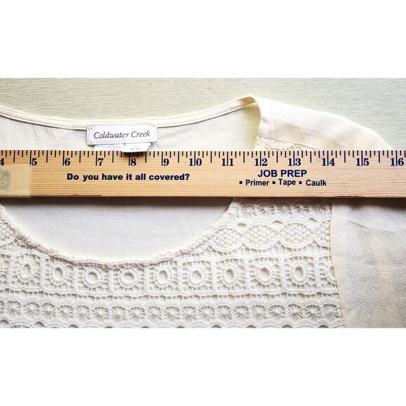 TOP/BLOUSE-COLDWATER CREEK-Cream-Lace Front-Short Sleeves-SIZE M (8-10) - Picture 4 of 10